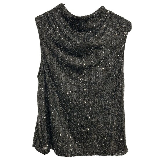Cable & Gauge Sleeveless Black Sequin Mock Neck Top Size Large Keyhole Back - Picture 1 of 9